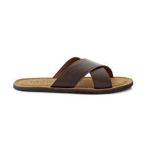 ARMY CROSS STRAP LEATHER SLIPPER BROWN