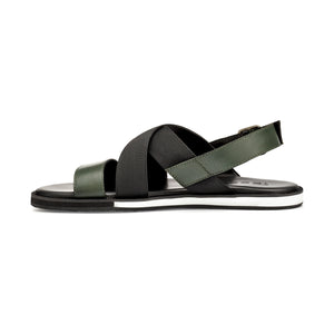 ACHEH BACK SLING LEATHER SANDALS OLIVE GREEN