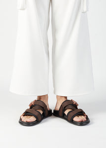 DELROY LEATHER SLIP ON LEATHER SANDAL GREEN