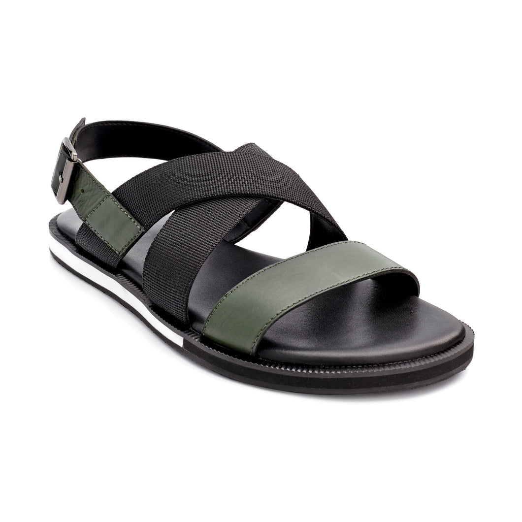 ACHEH BACK SLING LEATHER SANDALS OLIVE GREEN