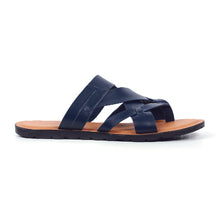 Load image into Gallery viewer, BEATUS SLIP CROSS THONG LEATHER SANDAL BLUE