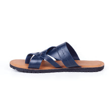 Load image into Gallery viewer, BEATUS SLIP CROSS THONG LEATHER SANDAL BLUE