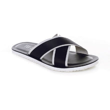 Load image into Gallery viewer, BEVIS CROSS STRAP LEATHER SLIPPER BLACK