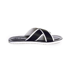 Load image into Gallery viewer, BEVIS CROSS STRAP LEATHER SLIPPER BLACK