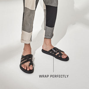 ANSON ROUND TOE LEATHER SANDALS BLACK